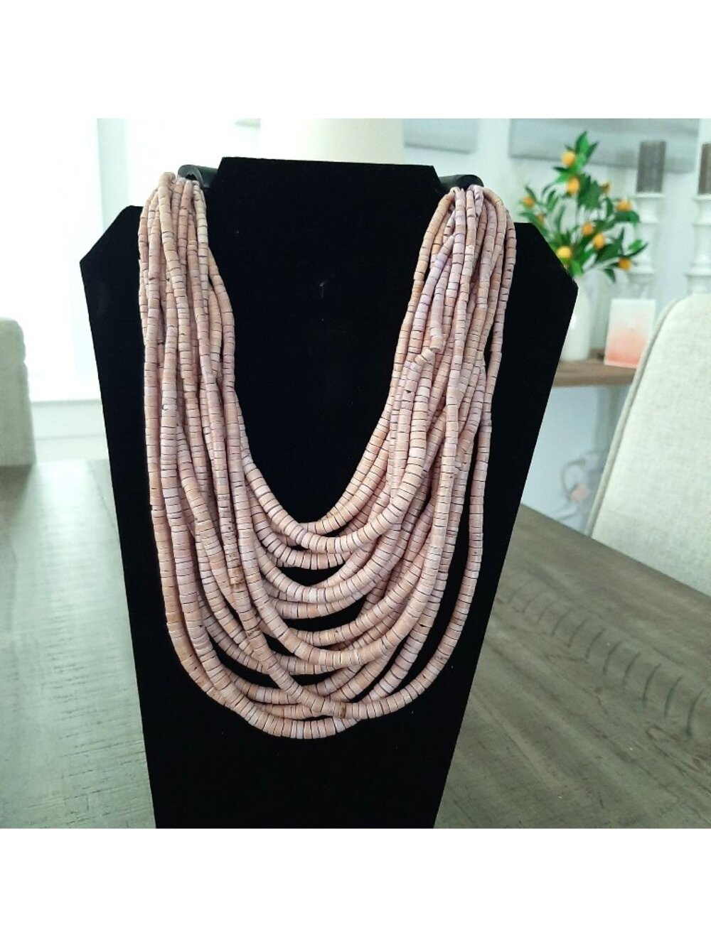 Gerda Lynggaard Monies 17 multi strand Lavender pink tones Black Horn Necklace